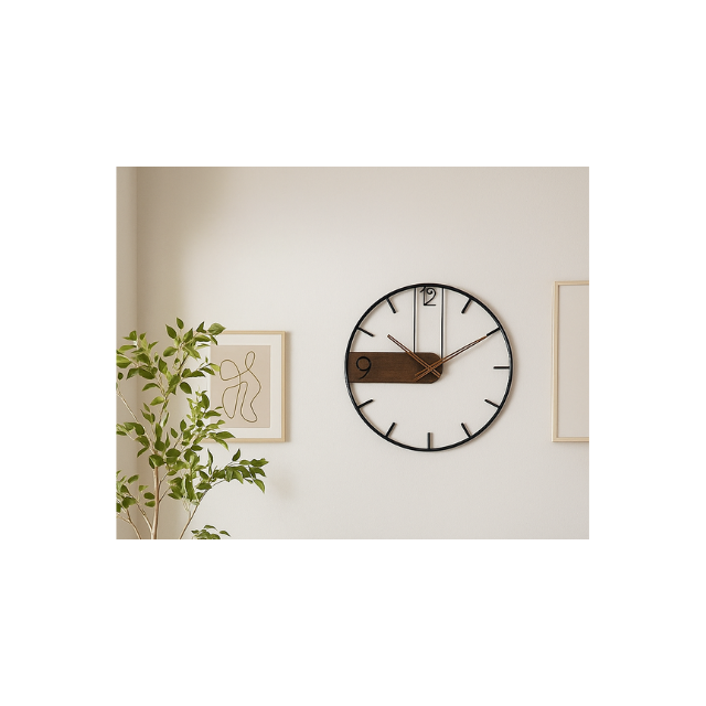 Zegar Ścienny ze Stali i Orzecha Włoskiego – Nowoczesny Akcent Olyra Butik