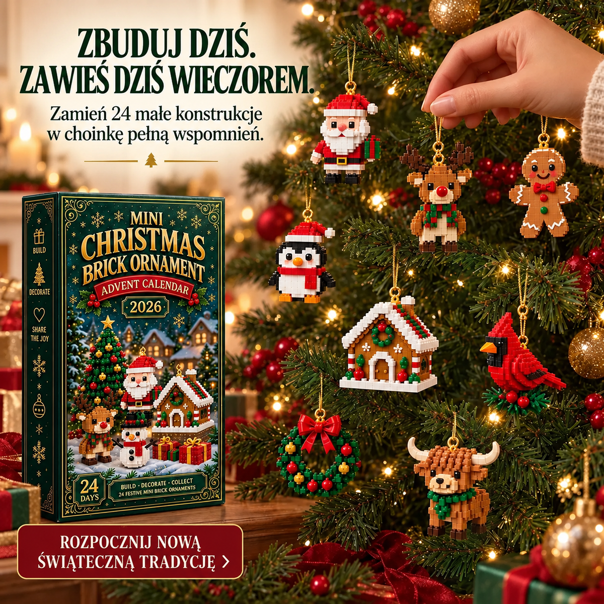 Kalendarz Adwentowy z 24 Mini Ozdobami z Klocków