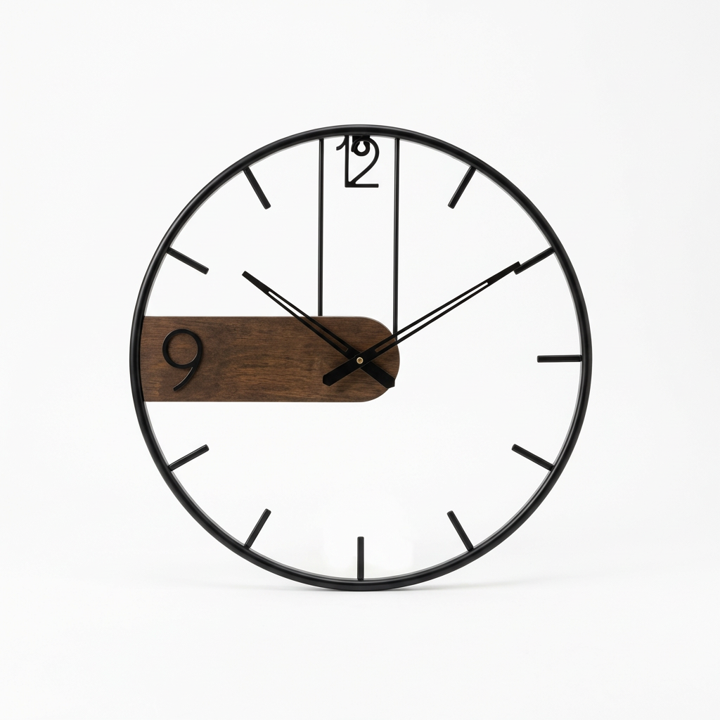 Zegar Ścienny ze Stali i Orzecha Włoskiego – Nowoczesny Akcent