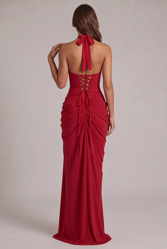 Cecylia | Sukienka na studniówkę Damska Elegancka Maxi z Haltrem