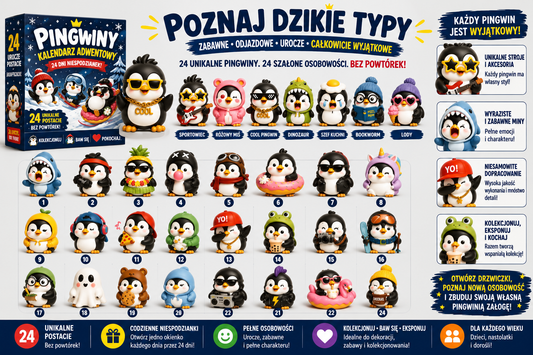 Kalendarz Adwentowy 24 Unikalne Figurki Pingwinów