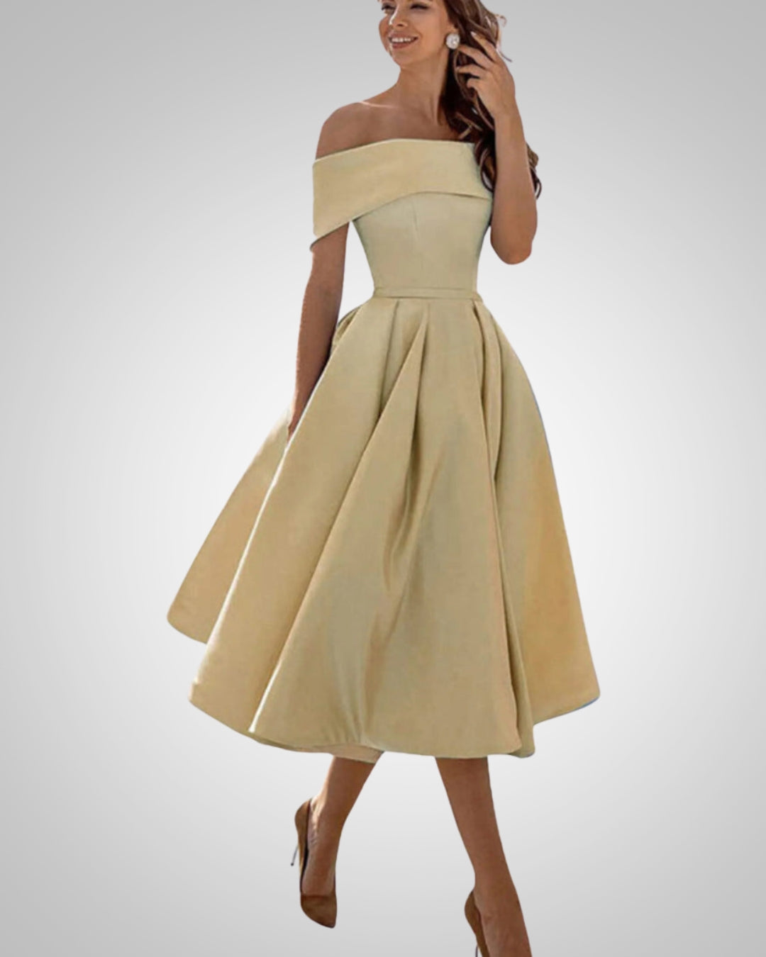 Blanka | Damska Elegancka Off Shoulder Sukienka Midi