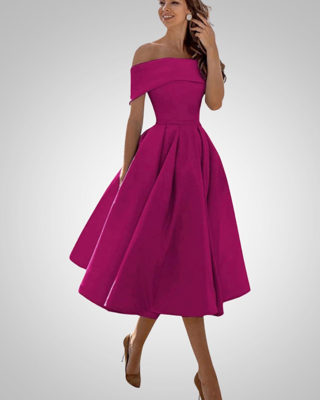Blanka | Damska Elegancka Off Shoulder Sukienka Midi