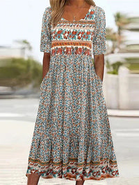 Lena | Damska Letnia Drukowana Boho Sukienka Midi