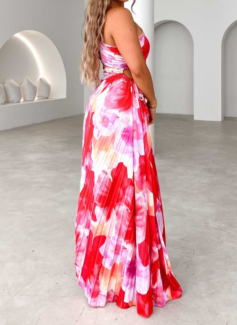 Paulina | Damskie Letnia Plisowana Sukienka Weselna na Jedno Ramię