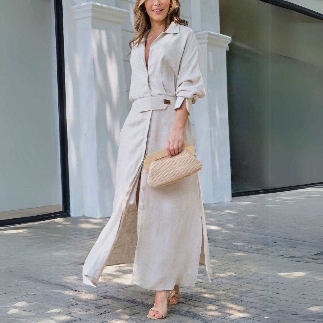 Leandra | Damska Elegancka Sukienka Maxi Guziki