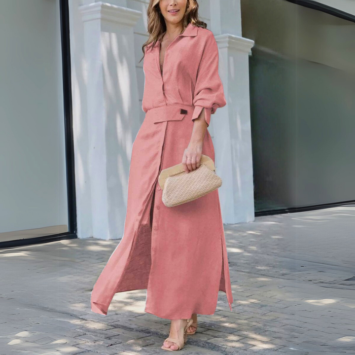 Leandra | Damska Elegancka Sukienka Maxi Guziki