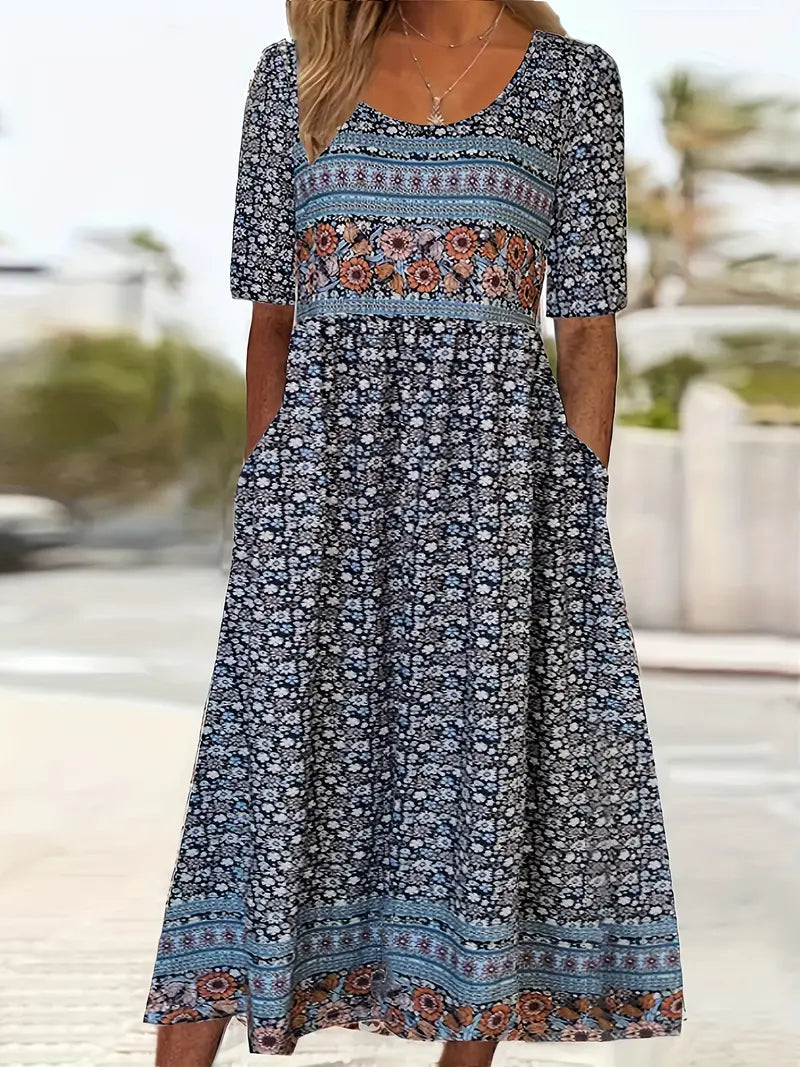Lena | Damska Letnia Drukowana Boho Sukienka Midi