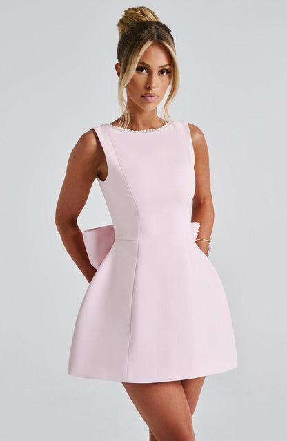 Jadwiga | Damskie Elegancka Weselna Mini sukienka weselna z kokardą