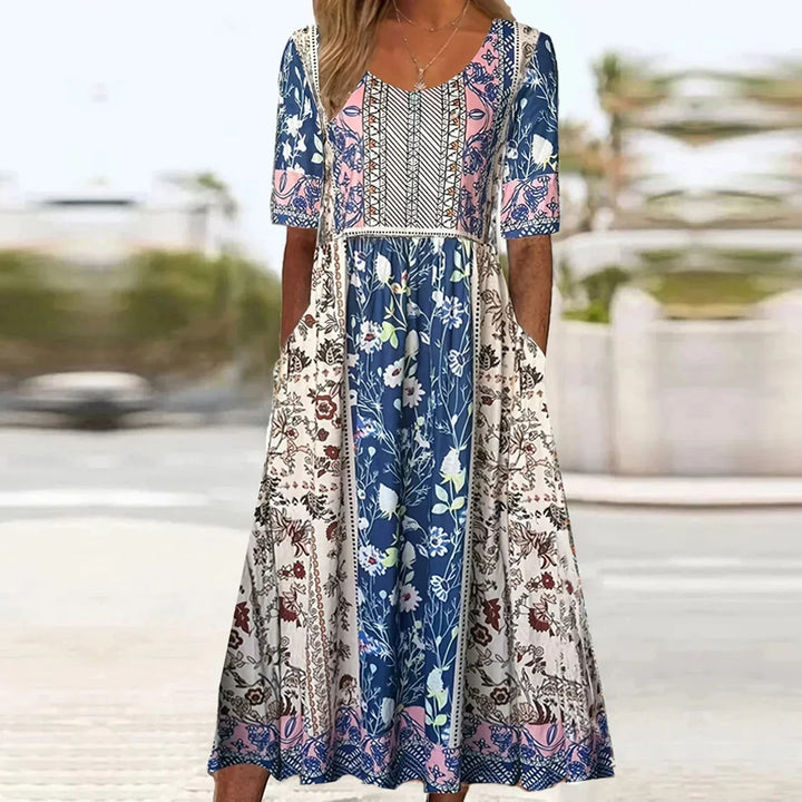 Lena | Damska Letnia Drukowana Boho Sukienka Midi