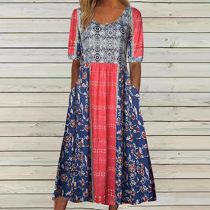 Lena | Damska Letnia Drukowana Boho Sukienka Midi