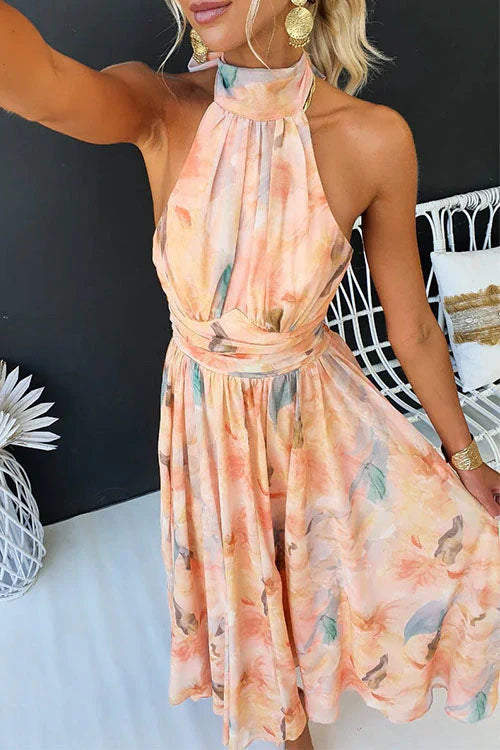 Elara | Damska Letnia Halter Szyja Sukienka Midi