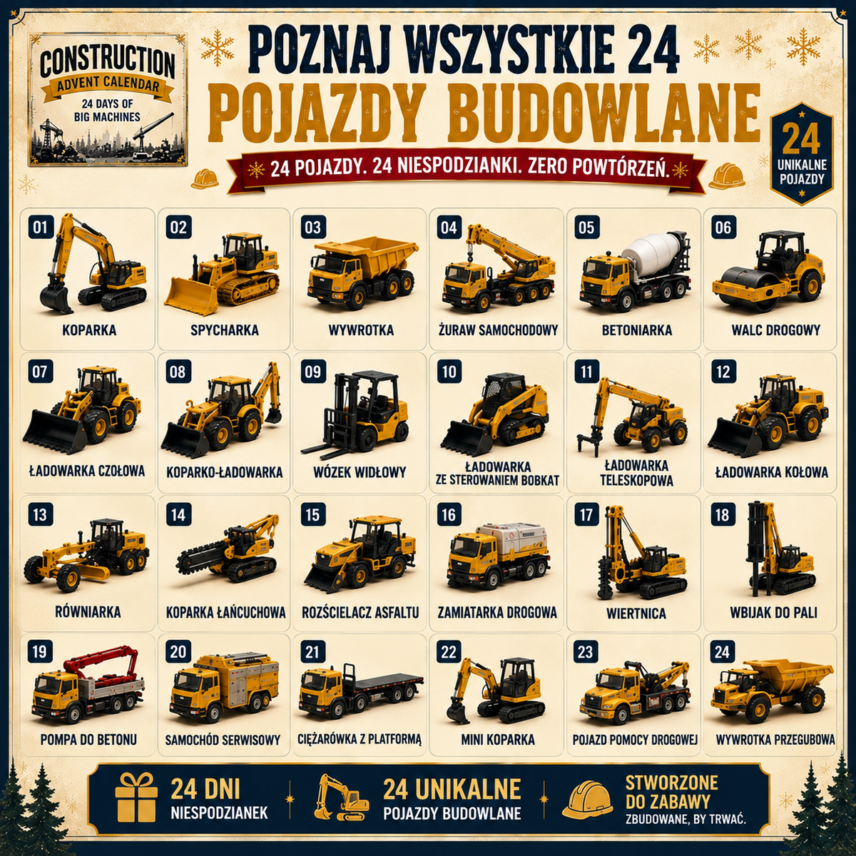 Kalendarz Adwentowy 24 Pojazdy Budowlane
