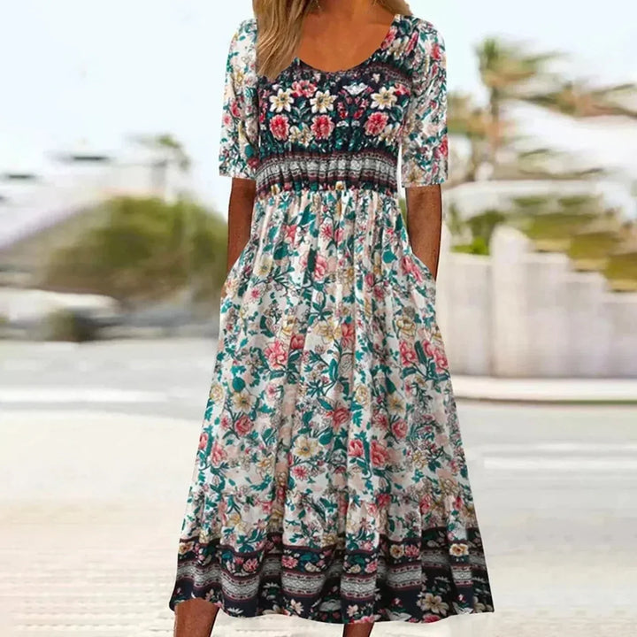 Lena | Damska Letnia Drukowana Boho Sukienka Midi