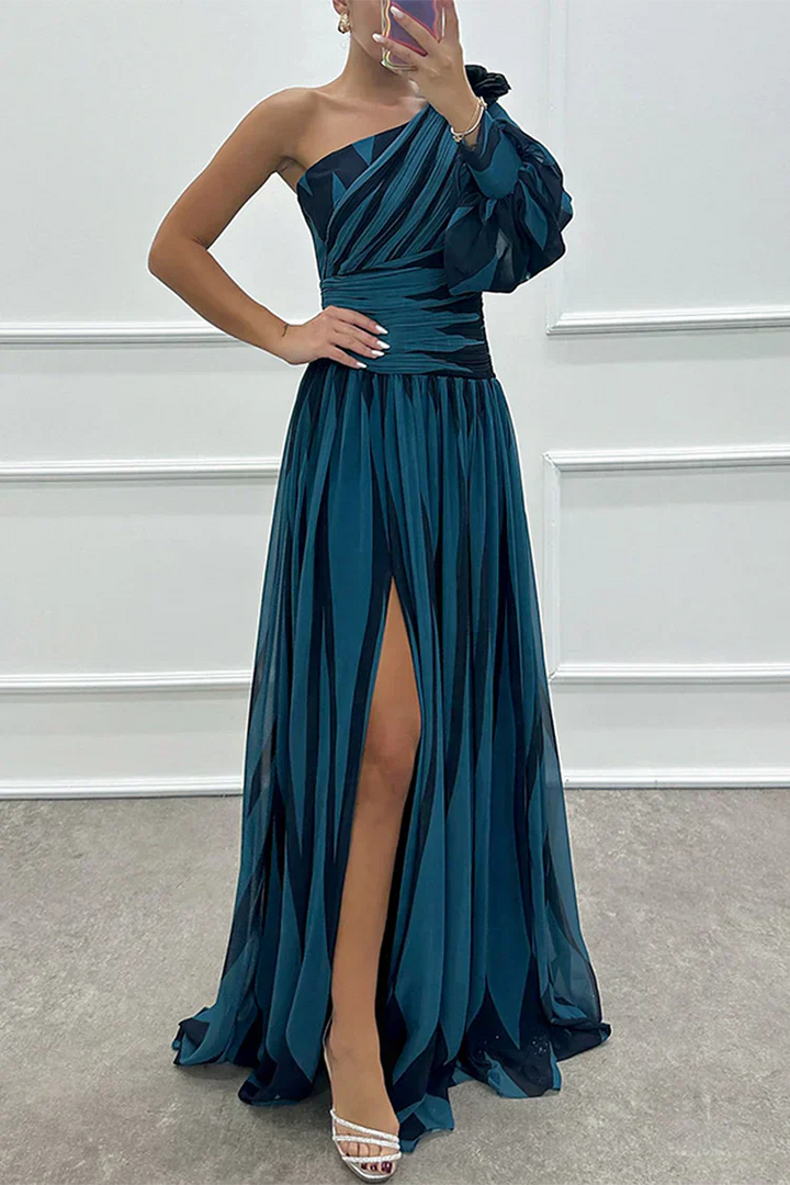 Marcelina | Damska Wieczorowa One Shoulder Sukienka Na Wesele