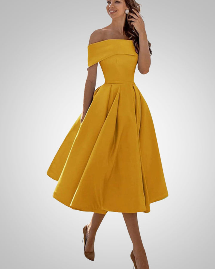 Blanka | Damska Elegancka Off Shoulder Sukienka Midi