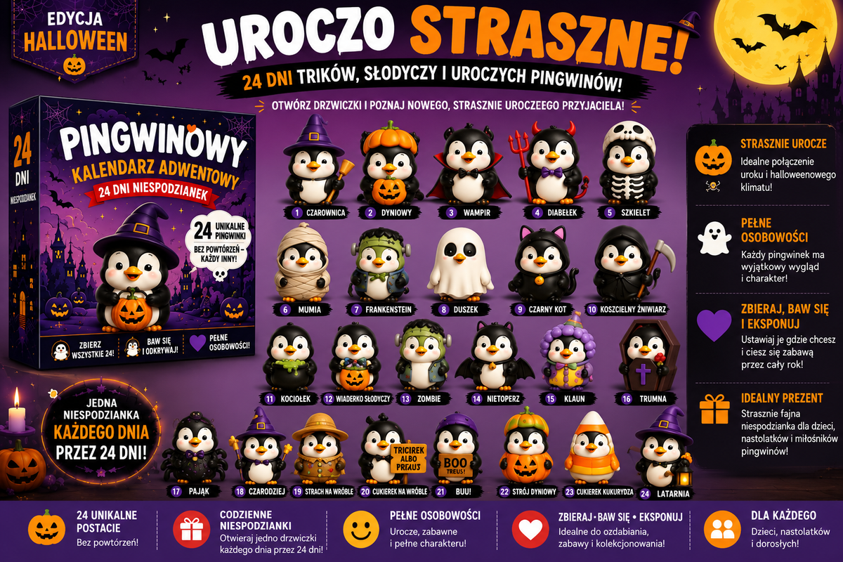 Kalendarz Adwentowy 24 Unikalne Figurki Pingwinów
