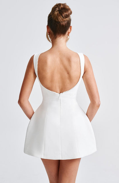 Jadwiga | Damskie Elegancka Weselna Mini sukienka weselna z kokardą