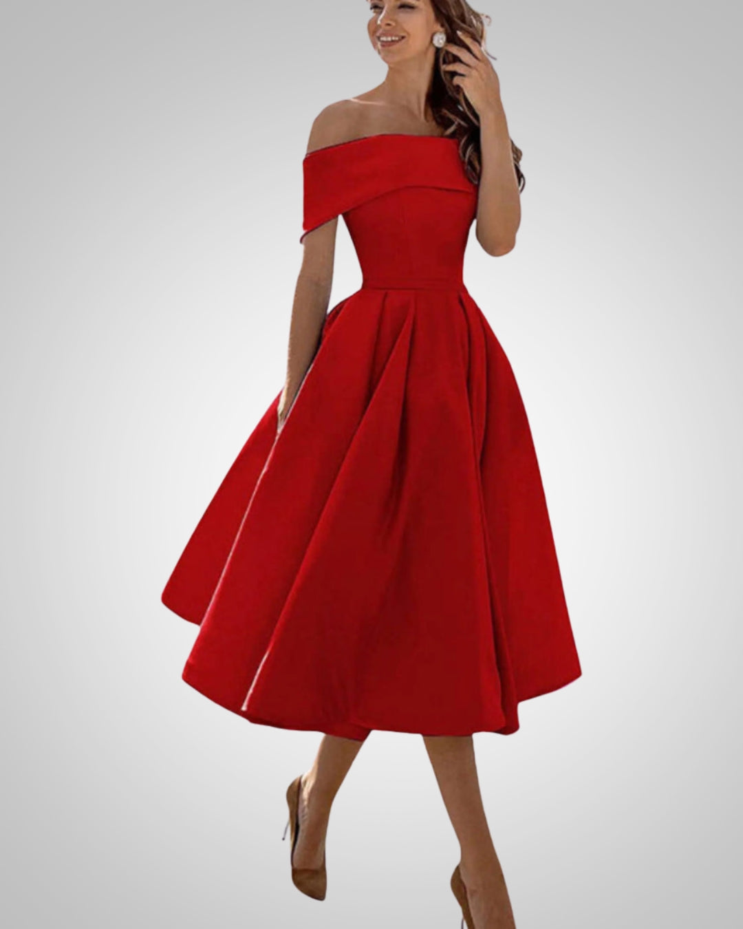 Blanka | Damska Elegancka Off Shoulder Sukienka Midi