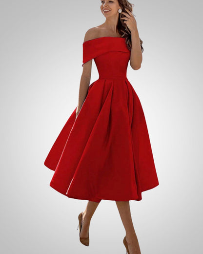 Blanka | Damska Elegancka Off Shoulder Sukienka Midi