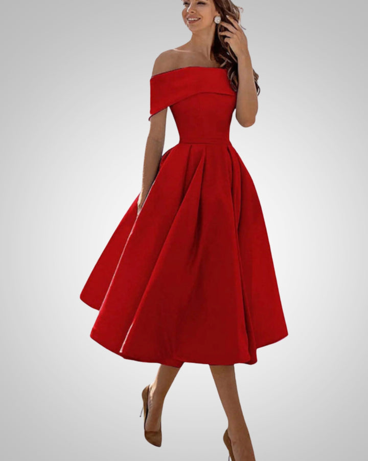 Blanka | Damska Elegancka Off Shoulder Sukienka Midi