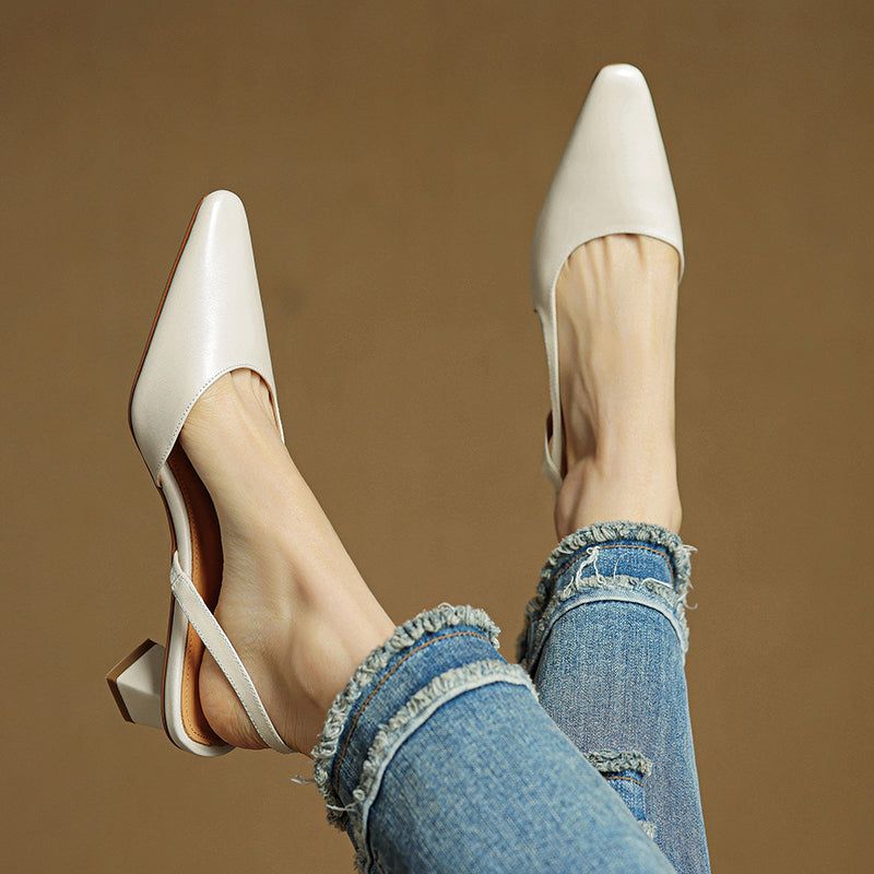 Karina | Damskie Skórzane Slingback Szpilki
