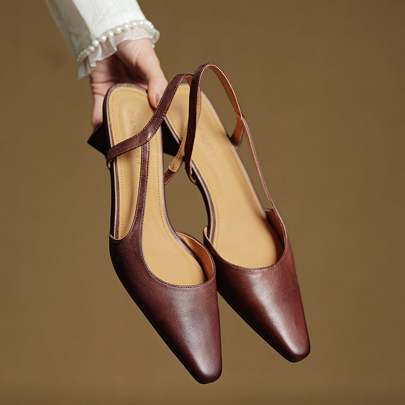 Karina | Damskie Skórzane Slingback Szpilki