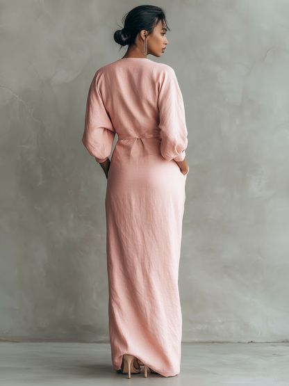Teena | Damskie Letnia Lniana Kopertowa Sukienka Maxi