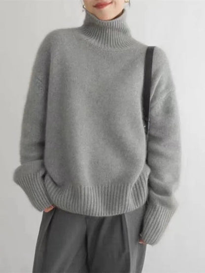 Hanna | Damskie Elegancki Dzianinowy Sweter z Golfem z Mieszanki Wełny