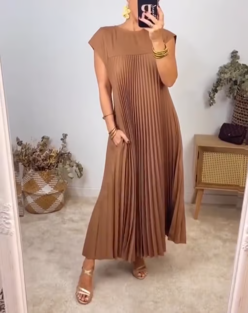 Merle | Damska Elegancka Plisowana Sukienka Maxi