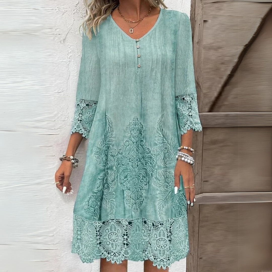 Belinda | Damska Letnia Boho Sukienka Midi Długim Rękawem