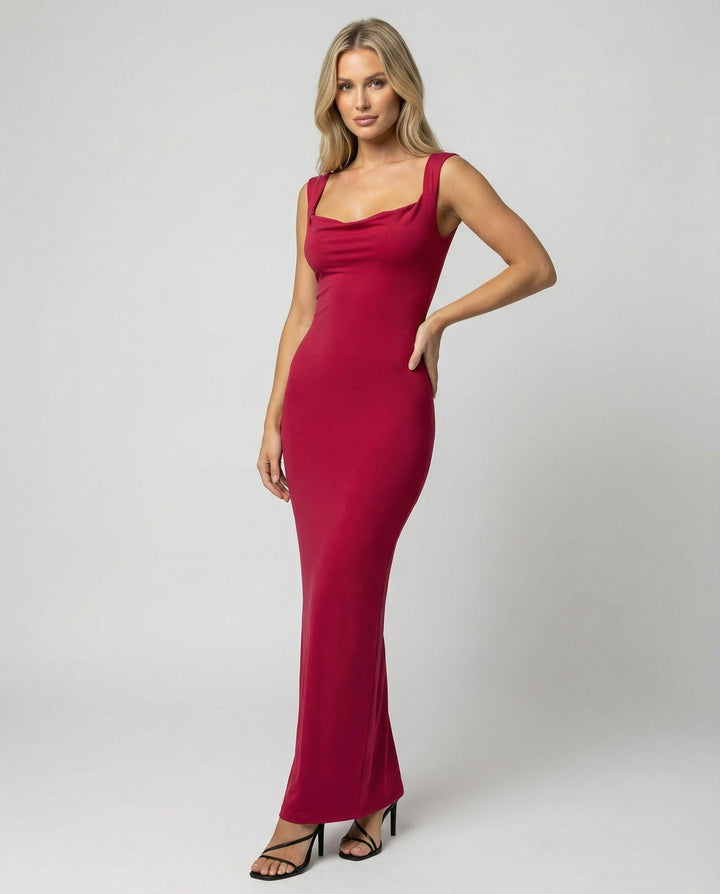Arielle | Damska Elegancka Drapowany Dekolt Sukienka Maxi
