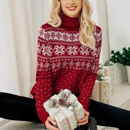 Martyna | Damski Sweter Świąteczny Żakardy Turtleneck