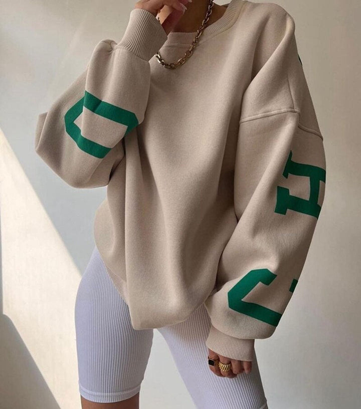 Justyna | Damska Okrągły Dekolt Oversize Bluza