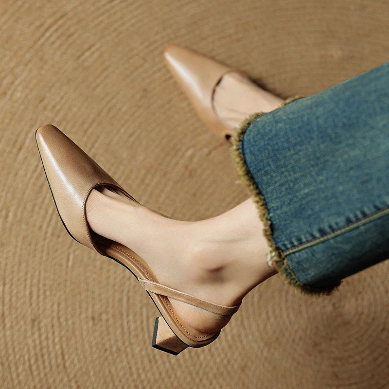 Karina | Damskie Skórzane Slingback Szpilki