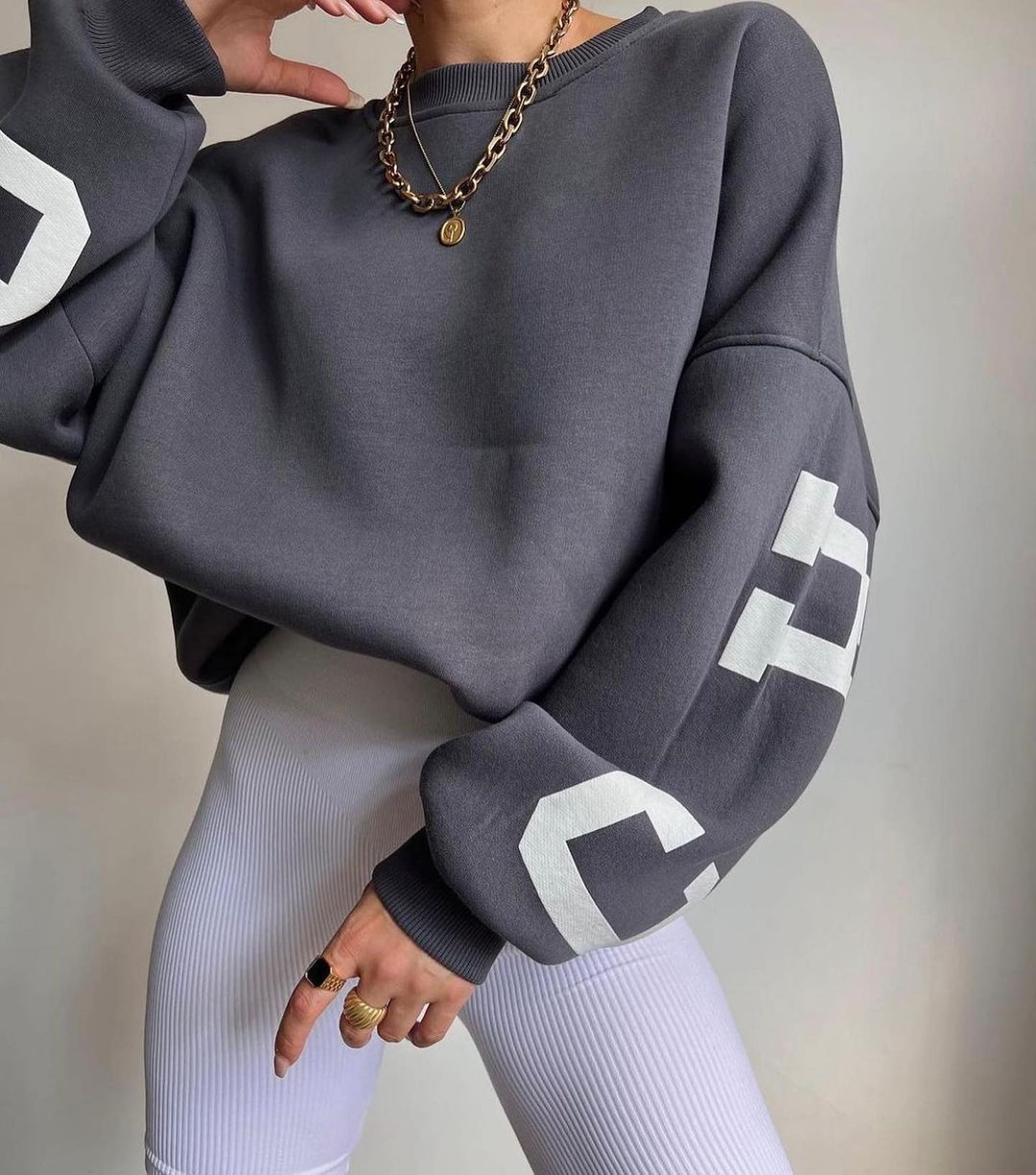 Justyna | Damska Okrągły Dekolt Oversize Bluza
