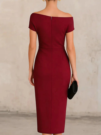 Ewelina | Damskie Elegancka Sukienka Midi na Jedno Ramię