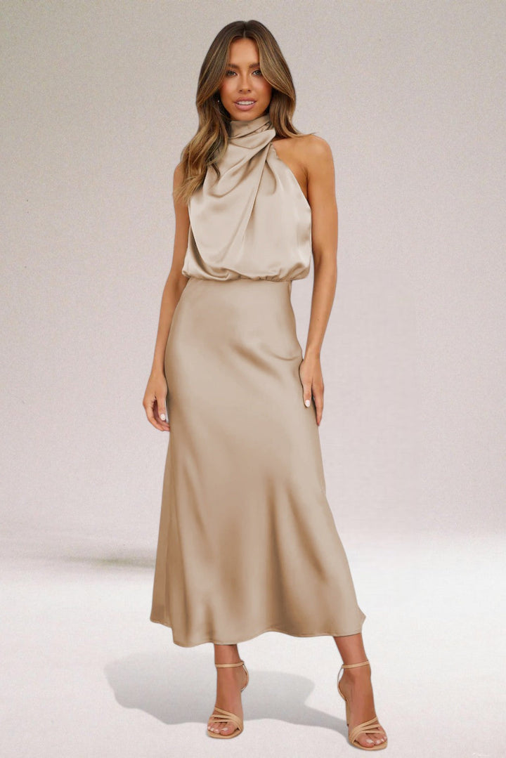 Katarzyna | Damska Elegancka Halter Szyja Sukienka Midi