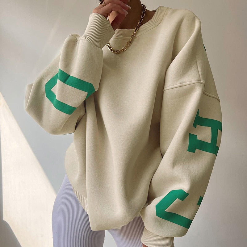 Justyna | Damska Okrągły Dekolt Oversize Bluza
