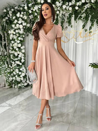 Sandra | Damskie Elegancka Koktajlowa Sukienka midi V-neck