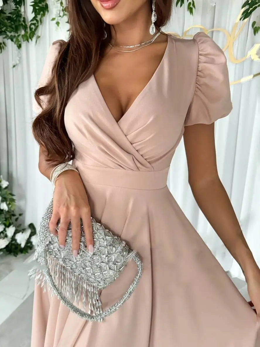 Sandra | Damskie Elegancka Koktajlowa Sukienka midi V-neck
