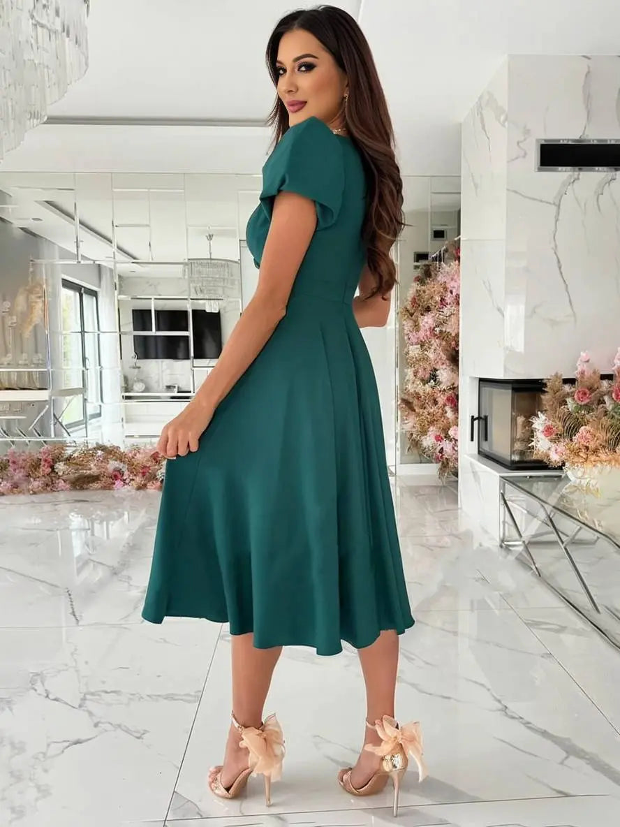 Sandra | Damskie Elegancka Koktajlowa Sukienka midi V-neck
