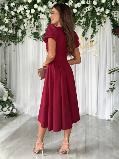 Sandra | Damskie Elegancka Koktajlowa Sukienka midi V-neck