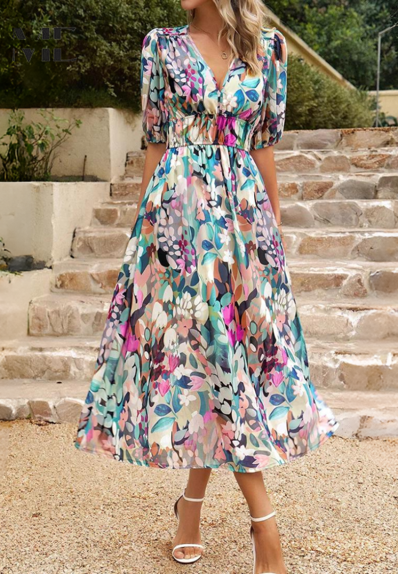 Izabela | Damska Kwiatowa Sukienka Midi