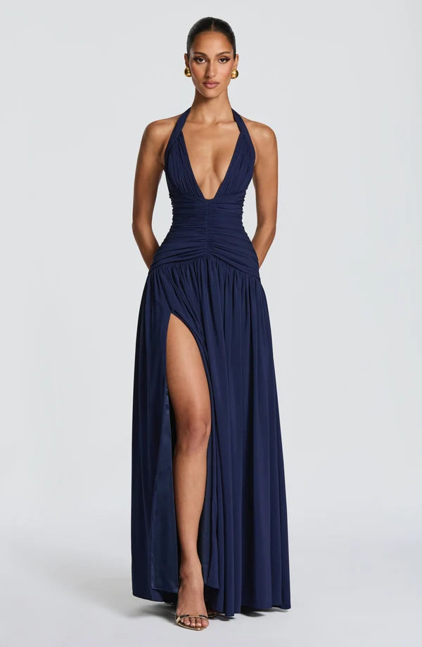 Magdalena | Damska Satynowa sukienka maxi z usztywnianymi miseczkami Elegancka
