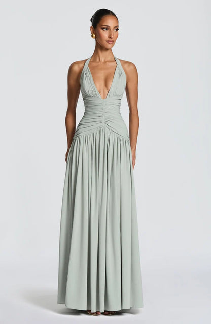 Magdalena | Damska Satynowa sukienka maxi z usztywnianymi miseczkami Elegancka