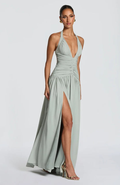 Magdalena | Damska Satynowa sukienka maxi z usztywnianymi miseczkami Elegancka