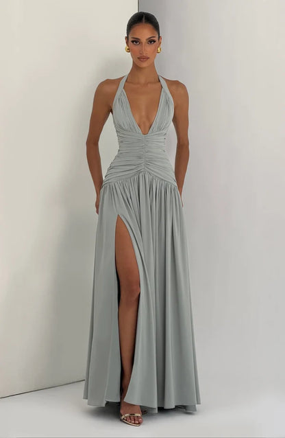 Magdalena | Damska Satynowa sukienka maxi z usztywnianymi miseczkami Elegancka