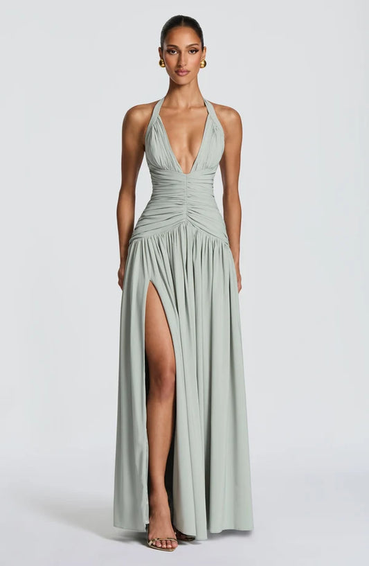 Magdalena | Damska Satynowa sukienka maxi z usztywnianymi miseczkami Elegancka