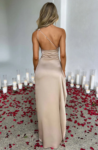 Emilia | Damskie Wieczorowa Asymetryczna Elegancka Sukienka Wieczorowa Na Jedno Ramię